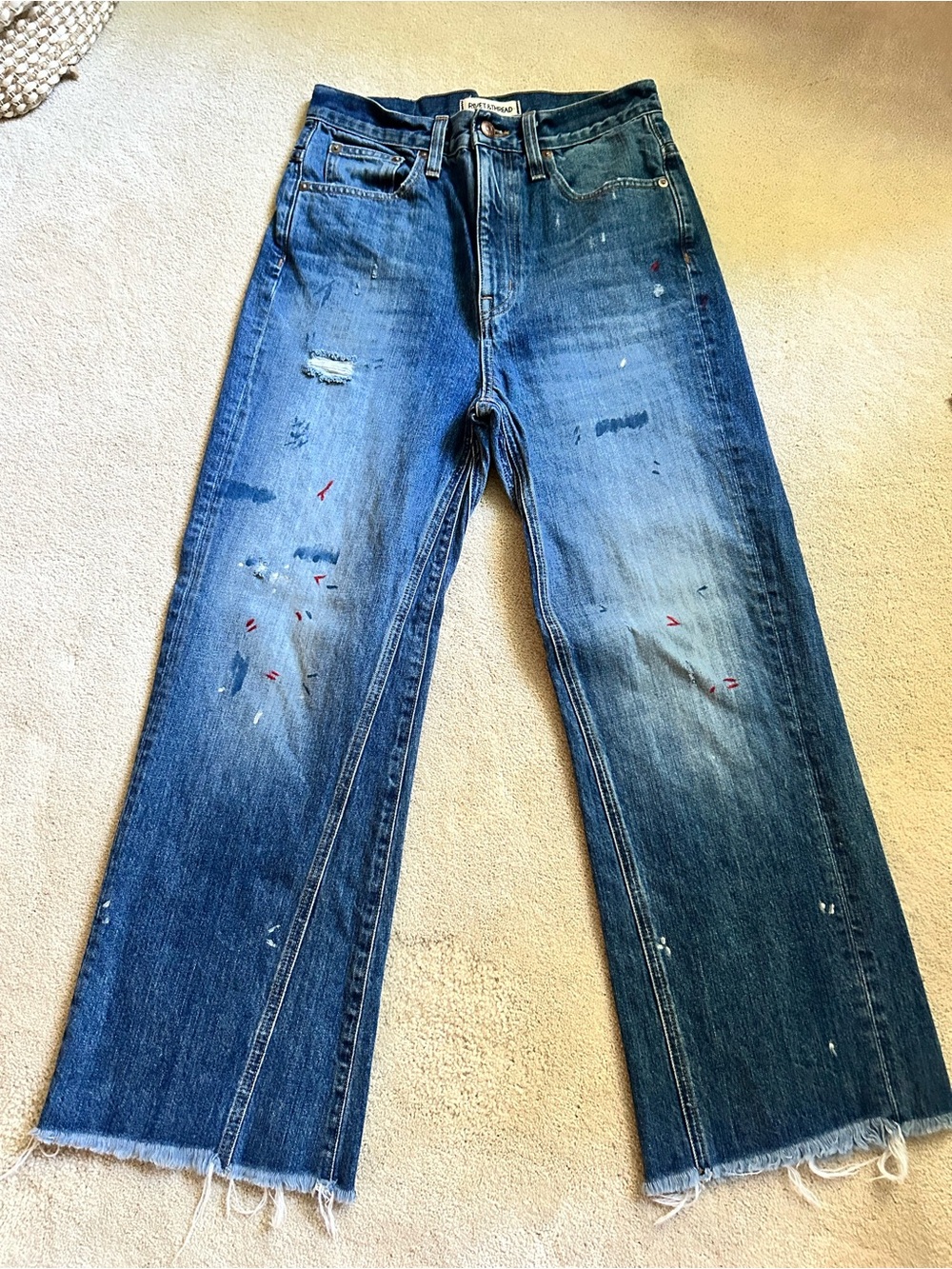 Madewell Rivet & Thread Blue Bootcut Paint-Splatter Jeans